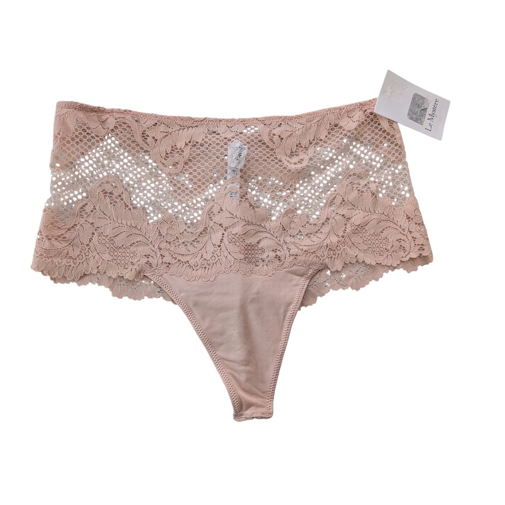 Le Mystere Allure High Waist Thong Panty Lace Size Small Pale Peach NWT‎